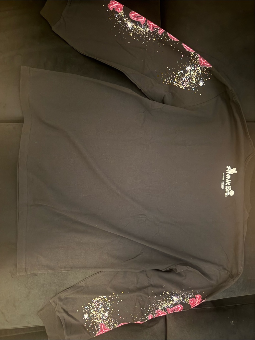Black Graphic Short-Sleeve Tee with Pink Floral Accents